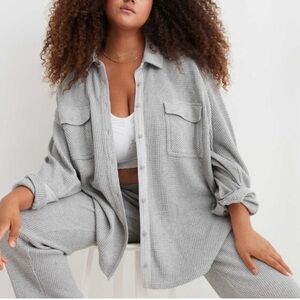 Aerie Lumberjane Waffle Shirt Shacket Normcore Cottagecore Oversized Cozy Size M